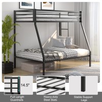 Komfott Metal Bunk Bed Twin-Over-Full, Heavy Duty Metal Bed Frame With Safety Rail & Ladder, Space-Saving Bed Frame With 12.5??Under Bed Storage For Boys Girls Adults, No Box Spring Needed (Black)