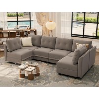 LLappuil 112 Inch Modular Sectional Sofa with Storage, Reversible 6 Seater Velvet Sofa Waterproof Anti-Scratch Living Room Couch with Chaise, Grey Brown