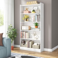 Tribesigns 72-Inch Tall Bookcase, Modern 6-Tier White Library Bookshelf With Storage Shelves, Large Open Bookcases Wood Display Shelving Unit For Bedroom Living Room Office