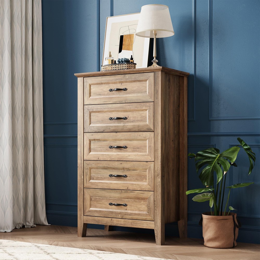 Linsy Home Dresser For Bedroom Rustic Chest Of Drawers 5 Drawer Dresser With Metal Handles Tall Dresser For Entryway And Clo