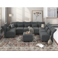 LLappuil Velvet Modular Sectional Sofa, 158.4 Oversized 9-Seat U Shaped Couch with Storage Chaise, High Back Recliner Sleeper Couches for Living Room, Anti-Scratch Grey