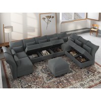 LLappuil Velvet Modular Sectional Sofa, 158.4 Oversized 9-Seat U Shaped Couch with Storage Chaise, High Back Recliner Sleeper Couches for Living Room, Anti-Scratch Grey