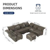 LLappuil Velvet Modular Sectional Sofa, 127.8 Oversized 8-Seater U Shaped Couch with Storage Chaise, High Back Recliner Sleeper Couches for Living Room, Anti-Scratch Brown