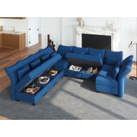 LLappuil Velvet Modular Sectional Sofa, 127.8 8-Seater U Shaped Sectional Couch with Storage Chaise, High Back Recliner Modular Couches for Living Room, Anti-Scratch Blue