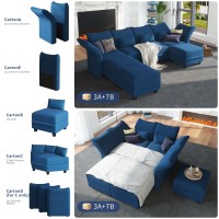 LLappuil Velvet Modular Sectional Sofa, 127.8 8-Seater U Shaped Sectional Couch with Storage Chaise, High Back Recliner Modular Couches for Living Room, Anti-Scratch Blue