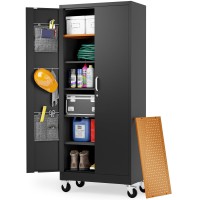 Metaltiger Metal Storage Cabinet With Wheels - Garage Storage Cabinet With Locking Doors | Key Lock | 72