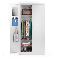 Metaltiger Metal Storage Cabinet Wardrobe - Metal Storage Locker With Locking Doors, Adjustable Shelf Height & Position, Removable Hanging Rods, Mirror & Accessories (White)
