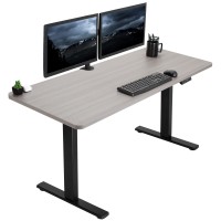 Vivo Electric Height Adjustable 60 X 24 Inch Memory Stand Up Desk, Dark Gray Solid One-Piece Table Top, Black Frame, Standing Workstation With Preset Controller, 1B Series, Desk-Kit-1B6G