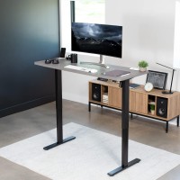 Vivo Electric Height Adjustable 60 X 24 Inch Memory Stand Up Desk, Dark Gray Solid One-Piece Table Top, Black Frame, Standing Workstation With Preset Controller, 1B Series, Desk-Kit-1B6G