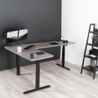 Vivo Electric Height Adjustable 83 X 60 Inch Corner Stand Up Desk, 2 Dark Gray Solid Table Tops, Black Frame, Memory Controller, L-Shaped Workstation, 3E Series, Desk-Kit-3E8G