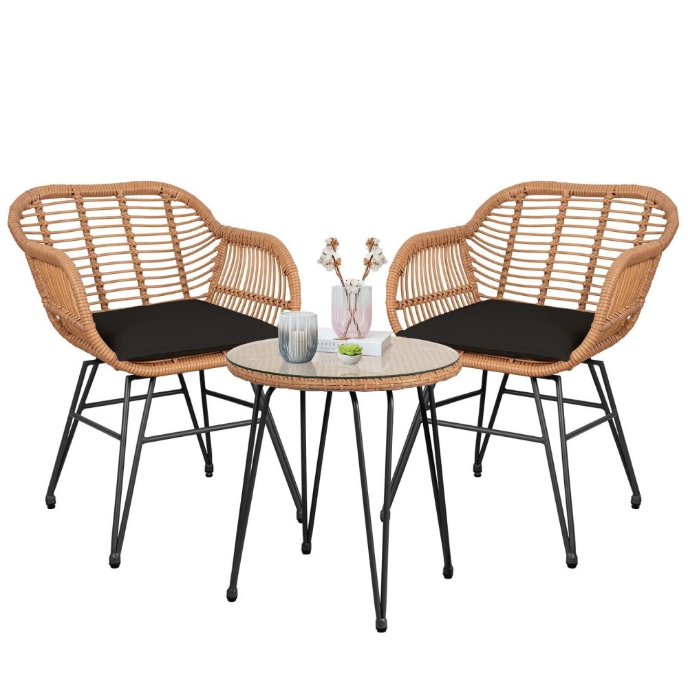 Homezillions 3 Piece Outdoor Wicker Furniture Bistro Set Rattan Chairs Conversation Sets Porch Furniture Wicker Patio Furnitur