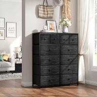 Enhomee Dressers For Bedroom Tall Dresser With 12 Drawer Dresser Fabric Chest Of Drawers Bedroom Dresser For Closet, Nursery, Living Room Wood Top Metal Frame Black