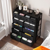 Enhomee Dressers For Bedroom Tall Dresser With 12 Drawer Dresser Fabric Chest Of Drawers Bedroom Dresser For Closet, Nursery, Living Room Wood Top Metal Frame Black