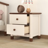 Harper & Bright Designs Wooden Two Drawers Nightstand, Bedside Furniture, Night Stand, End Table With Storage For Bedroom, Living Room, College Dorm (Cream+Walnut)