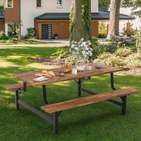 Giantex Picnic Table Bench Set For 6 Or 4 Persons, 6Ft Large Camping Table, Acacia Wood Outdoor Dining Table Set With 2??Umbrella Hole, 800 Lbs Capacity, For Patio Lawn Garden (Rustic Brown)