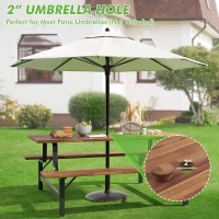 Giantex Picnic Table Bench Set For 6 Or 4 Persons, 6Ft Large Camping Table, Acacia Wood Outdoor Dining Table Set With 2??Umbrella Hole, 800 Lbs Capacity, For Patio Lawn Garden (Rustic Brown)