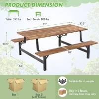 Giantex Picnic Table Bench Set For 6 Or 4 Persons, 6Ft Large Camping Table, Acacia Wood Outdoor Dining Table Set With 2??Umbrella Hole, 800 Lbs Capacity, For Patio Lawn Garden (Rustic Brown)