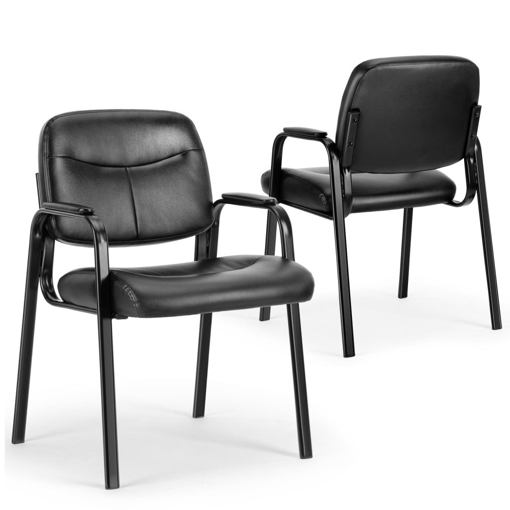 Olixis Guest Reception Chair - Waiting Room Chair Set Of 2 With Fixed Pu Leather Padded Armrest, Clinic Chairs With Lumbar Support, Office Desk Chairs Without Wheels Restaurant, Library, Barber Store