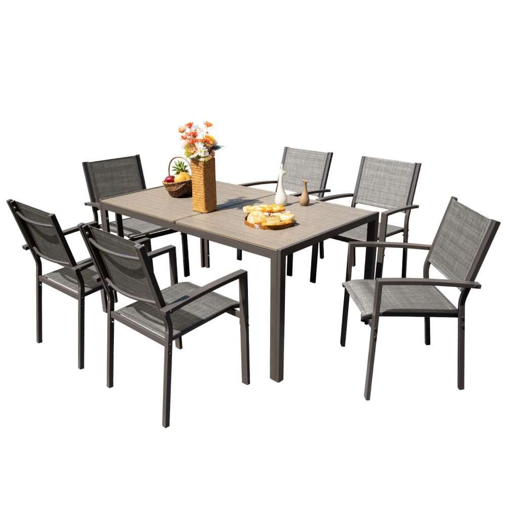 Devoko 7 Piece Patio Dining Set, Outdoor Furniture Patio Table And Chairs Set (Grey)