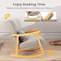 Giantex Upholstered Rocking Chair - Modern Rocker With Rubber Wood Frame, Comfy Backrest & Seat, Pp Padded Pillow, Single Rocking Chair For Living Room, Nursery, Bedroom, Lounge, Office, Grey