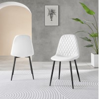 Furniturebox Dining Chair Set Of 2 - Corona Black Leg White Faux Leather Dining Chair