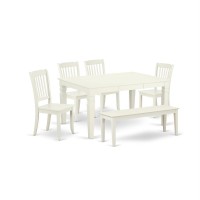 East West Furniture WEAV6LWHW 6Pieces Kitchen Table Set 1 Modern Rectangular Table and 4 wooden Dining Room Chairs with On