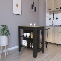 Kitchen Island Dozza, Three Shelves, Black Wengue Light Oak Finish(D0102HgE6DV)