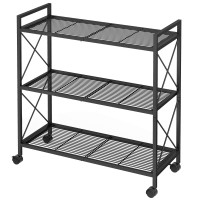 Songmics 3Tier Metal Storage Rack With Wheels Mesh Shelving Unit With X Side Frames 315Inch Width For Entryway Kitchen L