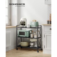 Songmics 3Tier Metal Storage Rack With Wheels Mesh Shelving Unit With X Side Frames 315Inch Width For Entryway Kitchen L