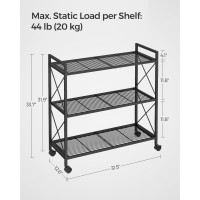 Songmics 3Tier Metal Storage Rack With Wheels Mesh Shelving Unit With X Side Frames 315Inch Width For Entryway Kitchen L