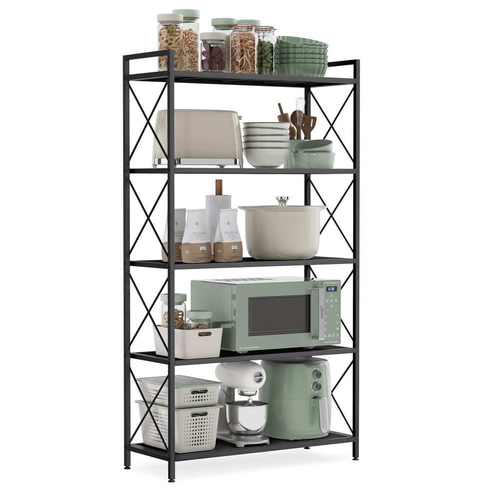 Songmics 5Tier Metal Storage Rack Shelving Unit With X Side Frames Dense Mesh 126 X 315 X 573 Inches For Entryway Kitch