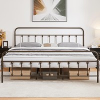 Yaheetech Classic Metal Platform Bed Frame Mattress Foundation With Victorian Style Ironart Headboardfootboardunder Bed Stora