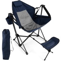Giantex Outdoor Hammock Camping Chair - Rocking Chair With Removable Footrest, Adjustable Backrest, Pillow, Cup Holder, Storage Bag, Portable Swinging Chair For Poolside Patio Folding Chair (1, Navy)