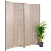 6FT Room Divider 4 Panel, 72 Inch Wall Divider Wood Screen Privacy Screen Seperating Divider Handwork Bamboo Folding Portable for Home Bedroom, Natural