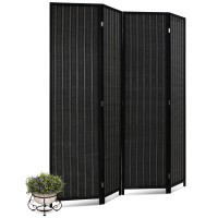 6FT Room Divider 4 Panel, 72 Inch Wall Divider Wood Screen Privacy Screen Seperating Divider Handwork Bamboo Folding Portable for Home Bedroom, Black