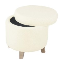 HomePop Round Transitional Faux Sheepskin Fabric Storage Ottoman Home D?cor|Upholstered Round Foot Rest Ottoman- Light Cream Large