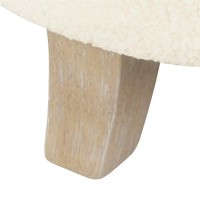 HomePop Round Transitional Faux Sheepskin Fabric Storage Ottoman Home D?cor|Upholstered Round Foot Rest Ottoman- Light Cream Large
