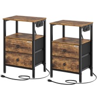 Yatiney Nightstands Set Of 2, Night Stand With Charging Station And Usb Ports, Bedside Tables With 2 Non-Woven Drawers, Industrial Side Tables, End Table Bedroom For Small Spaces, Living Room Et02L2Br