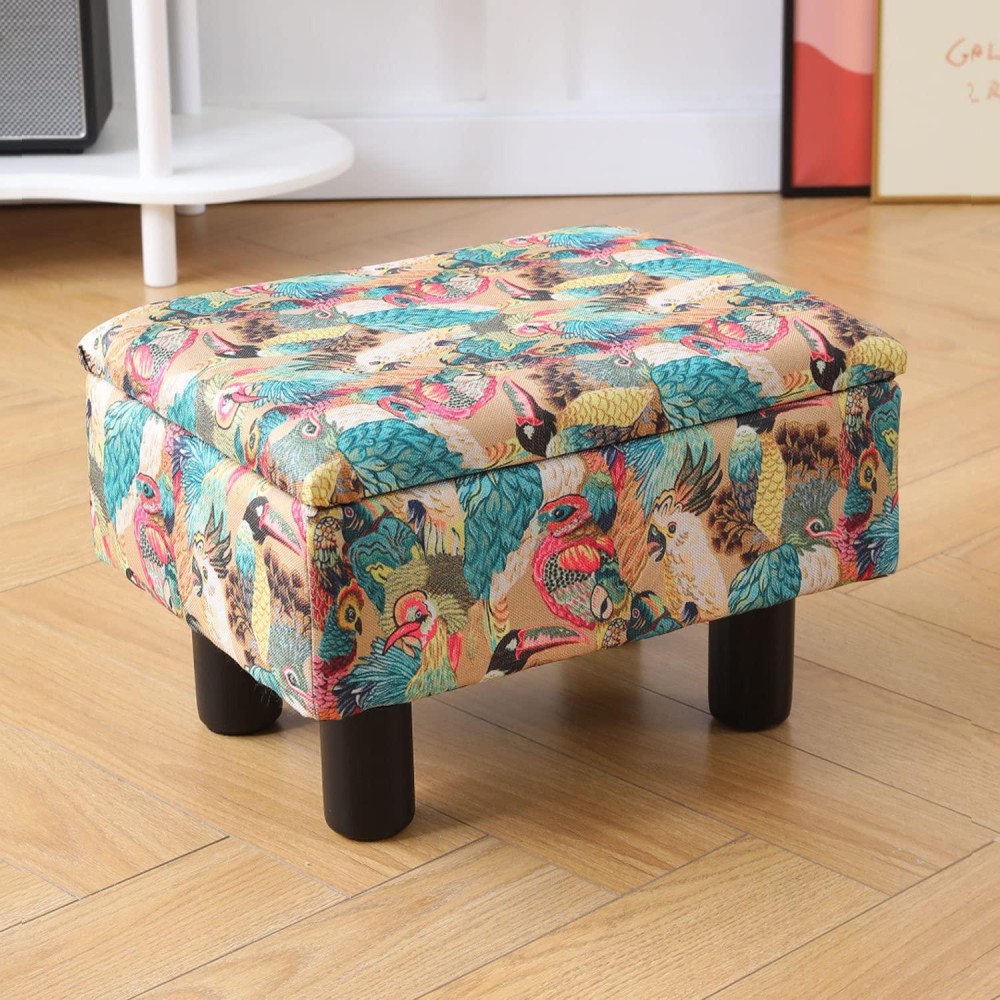 Cpintltr Linen Small Foot Stool Multifunctional Ottomans Storage Ottoman Tray Top Coffee Table Upholstered Sofa Stool Step Stool Modern Home Decor Suitable For Living Room Bedroom Entryway Peacock