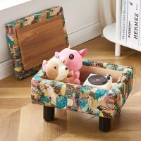 Cpintltr Linen Small Foot Stool Multifunctional Ottomans Storage Ottoman Tray Top Coffee Table Upholstered Sofa Stool Step Stool Modern Home Decor Suitable For Living Room Bedroom Entryway Peacock