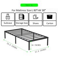 Aldrich Metal Twin Xl Bed Frame 16 Inch Tall Black Basic Steel Slats Platform Easy Assembly Heavy Duty Double Noise Free Bedf