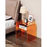 Solaround Clear Acrylic End Table 2-Tier Bedside Nightstand For Living Room Bedroom Home Decor (Orange)