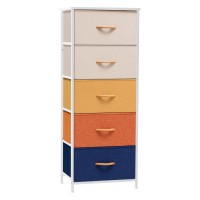 Crestlive Products Vertical Dresser Storage Tower Sturdy Steel Frame Wood Top Easy Pull Fabric Bins Organizer Unit For Bed