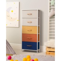 Crestlive Products Vertical Dresser Storage Tower Sturdy Steel Frame Wood Top Easy Pull Fabric Bins Organizer Unit For Bed