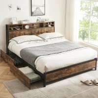 Alohappy King Size Bed Frame With Bookcase Headboard And 4 Storage Drawers Metal Platform Bed Frame Doublerow Support Bars Eas