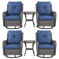 Rilyson Wicker Rocking Chair Swivel Chairs 6 Piece Rocker Patio Furniture Set Rattan Rocking Bistro Sets With Glass Top Side T