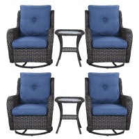 Rilyson Wicker Rocking Chair Swivel Chairs 6 Piece Rocker Patio Furniture Set Rattan Rocking Bistro Sets With Glass Top Side T