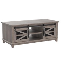 OKD 48'' Coffee Table with Storage & Sliding Barn Doors, Farmhouse & Industrial Cocktail Table w/Adjustable Shelves, Rectangular Rustic Living Room Table for Living Meeting Room, Light Rustic Oak