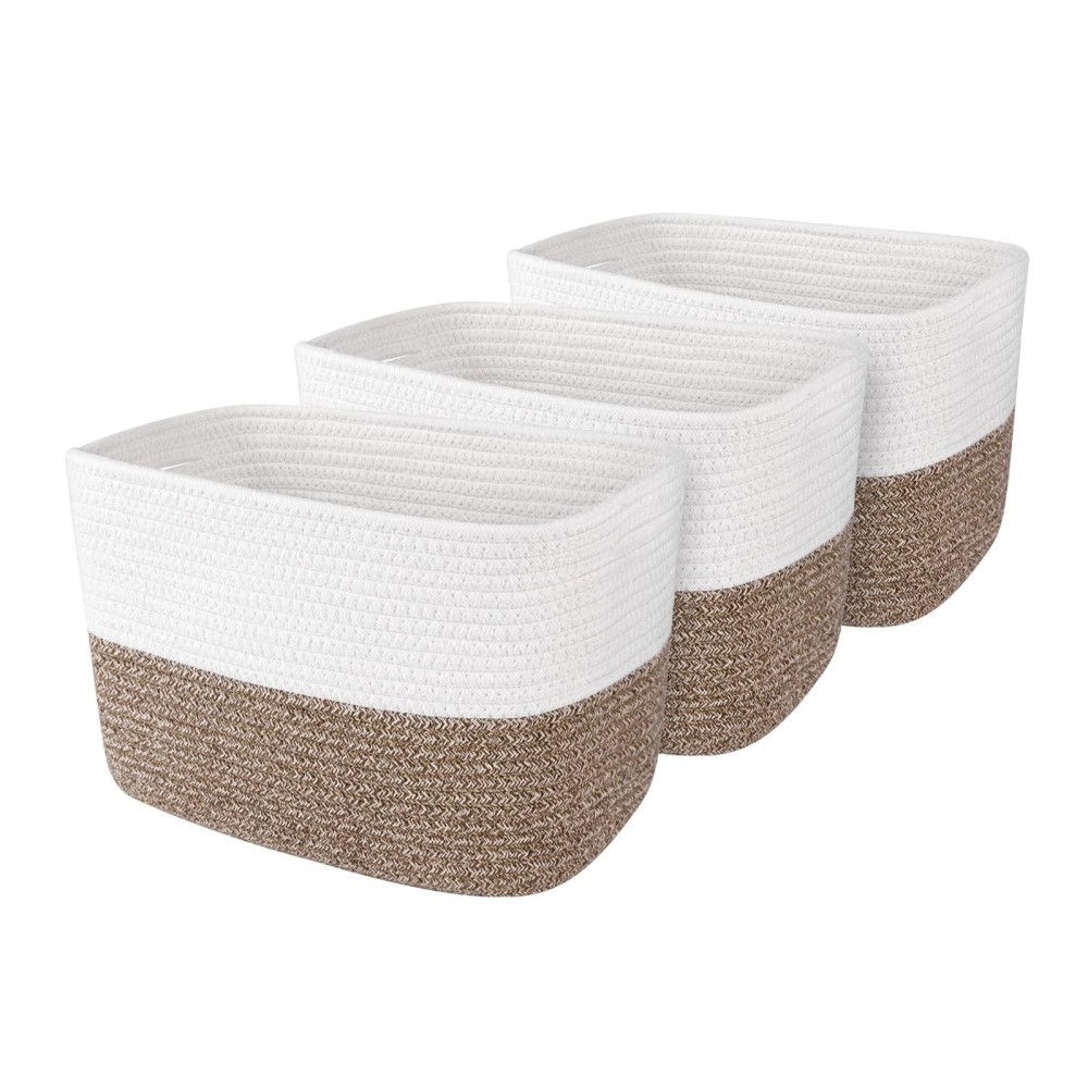 Wiselife Storage Basket 3 Pack, Laundry Basket, Blanket Cotton Rope And Woven Baskets For Organizing, Toy Storage Living Room, Laundry Bedroom, Nursery, Brown
