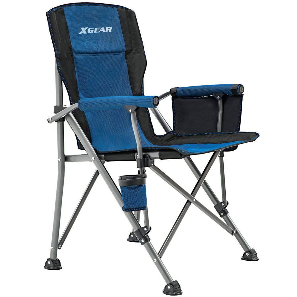 Xgear Camping Chair With Padded Hard Armrest, Sturdy Folding Camp Chair With Cup Holder, Storage Pockets Carry Bag Included, Support To 400 Lbs (1-Light Blue)